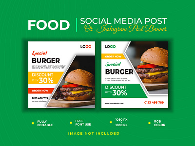 Tasty Burger Food Menu Social Media Post Banner Vector Template. fast food instagram post