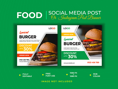 Tasty Burger Food Menu Social Media Post Banner Vector Template.