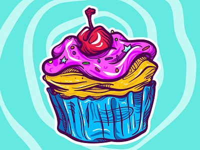 Cupcake hypnosis baked colourful cupcake delicious food stickermule wacky