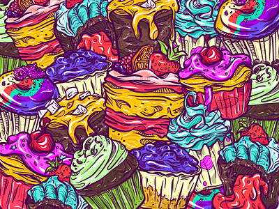 Cupcake Conundrum assets bakery cake creative market cupcake food icing illustration sweets vector