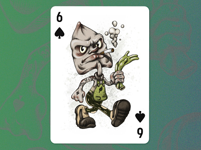 Six of Spades angry card cartoon character deck gardening retro spade vintage