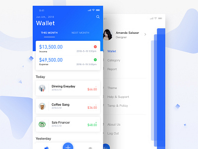 Wallet Management app blue ios11 iphonex money ui