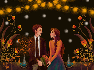 Close to you adorable artwork beauty couple cute date digital art digital painting dinner drawing flowers happy illustration illustrator lights love lovely night photoshop romance