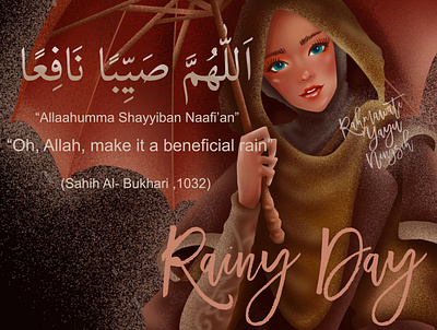 Rainy Day art beautiful beauty cute design designer digital art digital painting drawing fashion fashionable girls hijab illustration painting photoshop pretty rain rainy stye