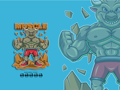 Muscle Bull Mascot Character Illustration