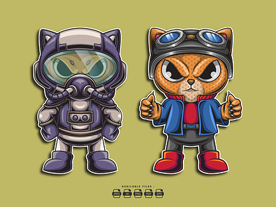 Astro Cat and Rider Cat Mascot Character Illustration artwork astronaut branding cartoon cat character clothing cute esport funny graphic design illustration kawai logo pets sticker vector