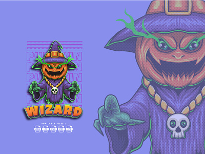 Pumpkin Wizard Mascot Logo Illustration