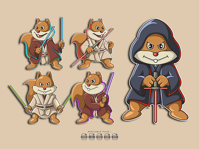 Squirrel Starwars Character Pack Mascot Illustration animals artwork branding cartoon clothing design esport graphic design illustration lightsaber logo mascot squirrel staewars ui vector