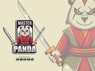 Master Panda Mascot Logo Illustration animals artwork branding cartoon chinese clothing design esport graphic design illustration logo master panda pets samurai ui vector