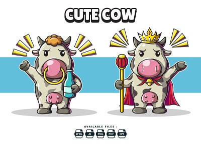 Cute Cow Mascot Illustration animals artwork branding cartoon clothing cow cute design esport funny graphic design illustration kawai king logo mascot milk pet ui vector