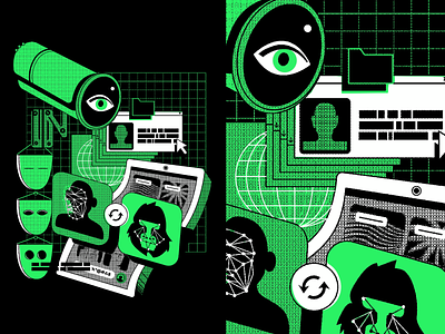 Facescan illustration biometric editorial illustration face recognition illustration illustration art neon colors pixels platform security