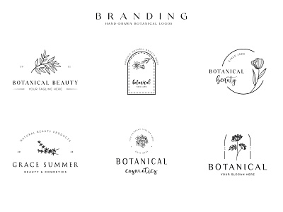 Botanical Floral element Hand Drawn Logo with Wild Flower. branding graphic design logo
