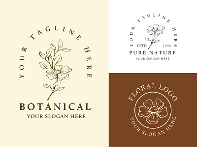 Botanical Floral element Hand Drawn Logo with Wild Flower branding graphic design logo
