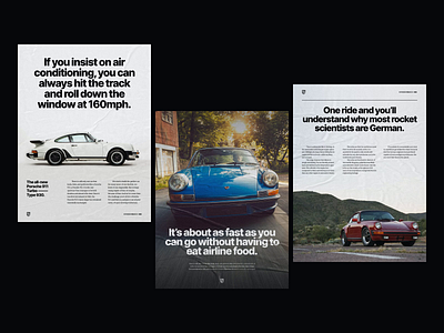 Porsche Print Ads bold cars classic copywriting editorial german graphic design headlines layout retro swiss typogaphy vintage