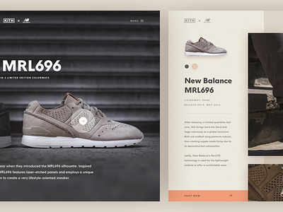 KITH x New Balance MRL696 commerce details landing page options product shoes shop web design
