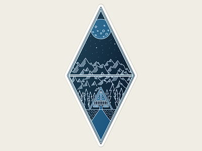 Peace and Tranquility cabin camping camping life camping trip drawing forest graphic design hiking illustration moon mountain cabin mountains nature night sky outdoors procreate sticker sticker design travel wilderness
