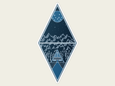 Peace and Tranquility cabin camping camping life camping trip drawing forest graphic design hiking illustration moon mountain cabin mountains nature night sky outdoors procreate sticker sticker design travel wilderness