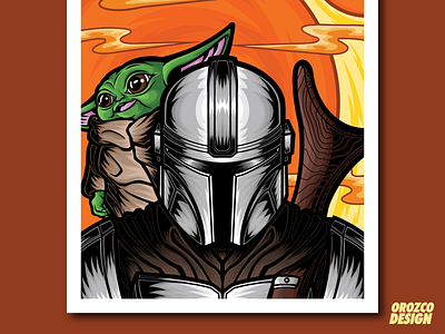 Star Wars Mando and Baby Yoda Poster Illustration