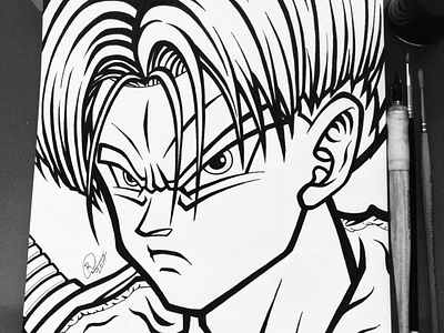 Trunks Line art Drawing Sketch, dragon ball z black and white