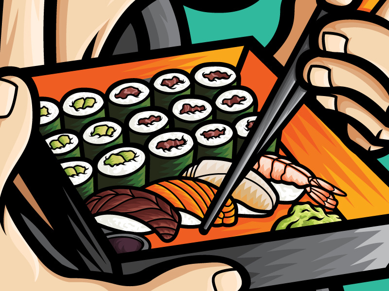 Sushi Samurai product stickers manga anime apparel art food and drink japanese food sushi japanese food japan vector art design vector illustrator illustration