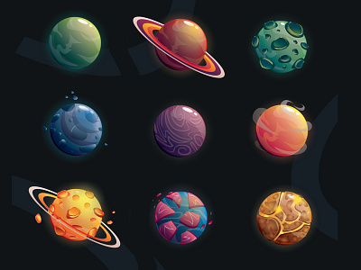 Set of planets design galaxy game illustration objects planet set space vector