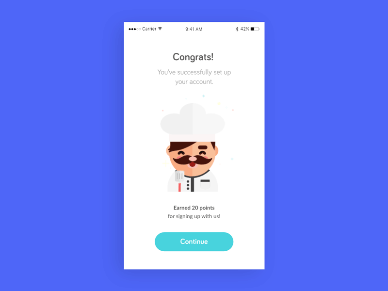 User Congratulations Screen adobe xd animation app chef food ui ui design ux ux design vector