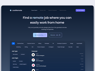 JustRemote Website Redesign design job landing page logo product design remote ui user interface ux web design