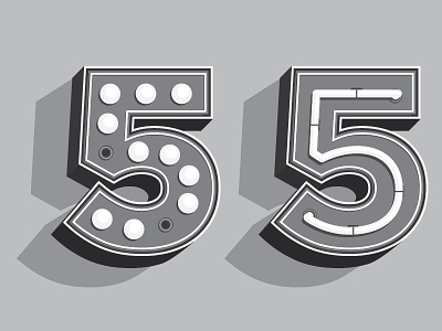 Retro 55 5 black and white five illustration illustrator retro typography vintage