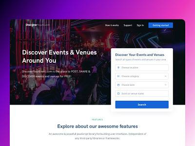 DiscoverYourEvents - Landing page design landing ui website