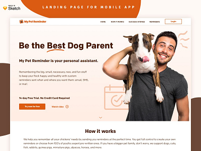 Landing Page for Pet Reminder Mobile App branding design landing ui