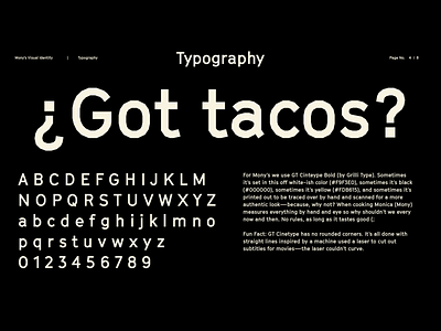 Mony's Tacos Visual Identity: Typography brand brand design brand guidelines branding graphic design tacos type treatment typeface typography visual identity