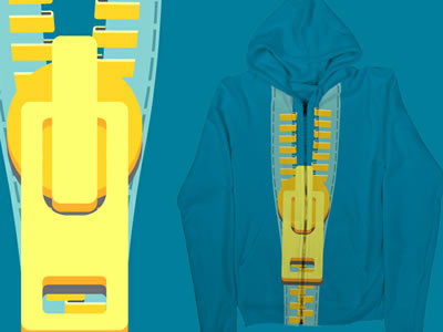 Zipper On Zipper blue hoodie threadless yellow zipper