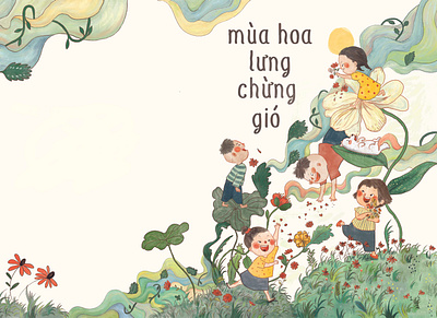 Mùa hoa lưng chừng gió - Children Book Cover illustration