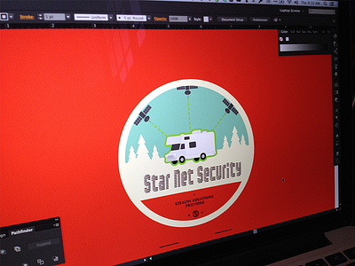 Star Net Security (wip) badge camp camper illustration outdoors satellite sticker