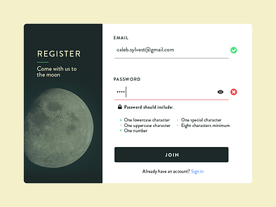 DailyUI 001: Sign Up 001 daily100 dailyui field form interface moon signup ui