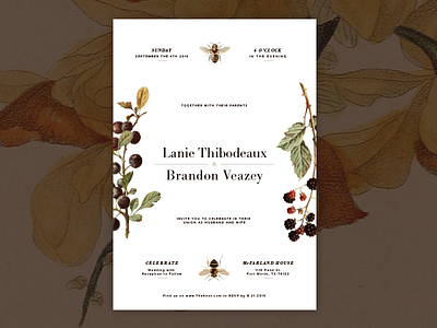 Wedding Invite bee berries design invite print type wedding