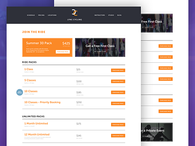 Lync Cylcing Plans design fitness plans pricing spacetime sport table ui web