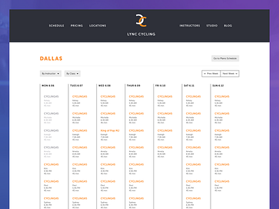 Lync Cylcing Schedule bike calendar design fitness schedule spacetime sport ui web