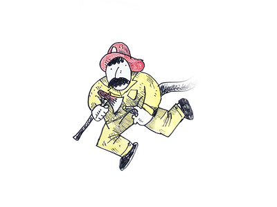 Firefighter crayon drawing illustration pen sketch
