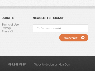 Footer Newsletter Signup charity design donate email footer form html5 idea den input minimal newsletter orange sign up signup web