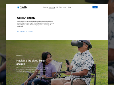 Fluidity Tech Website - Work & Play design drone web website