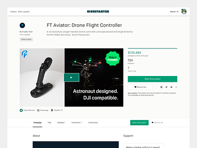 Fluidity Tech Kickstarter Launch campaign crowdfunding design drone kickstarter product ui web