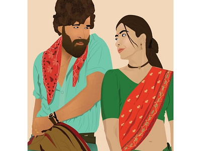 Allu arjun and rashmika mandanna vector art portrait