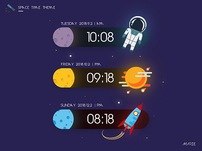 Space Timing aliens app creative icon illustrations rockets space sun
