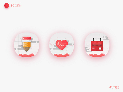 Icon Practice app cute fm graphic heart icon illustration pencil radio red ui