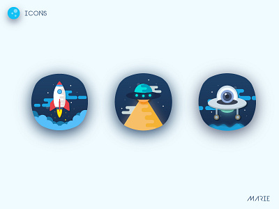 Space Icon airship app blue icon illustration rocket space star ui