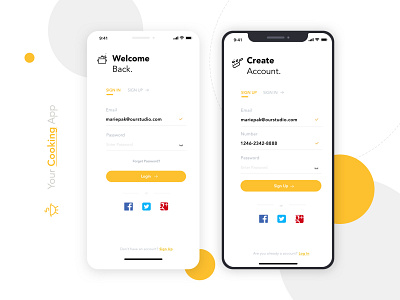 Sign up / Sign in - Daily UI app cooking daily sign in sign up ui yellow