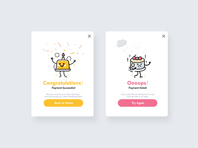 Flash Message - daily 11 404 404page app congratulations dailyui dessert food icon illustration pink status ui website yellow