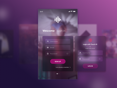 Daily UI Challenge #01 MusicApp Sign Up app challenge dailyui login music sign signup touchid ui