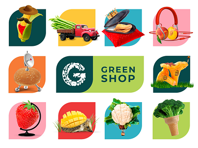 Identity for Green Shop green groceries shopping vegan vegetables veggies yellow